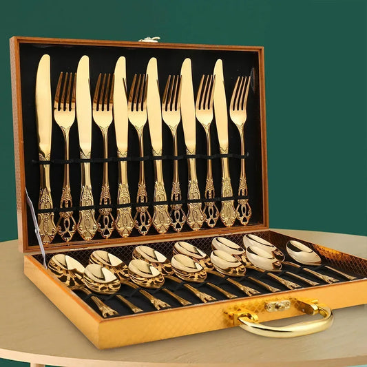 Golden Stainless Steel Cutlery Set Luxury